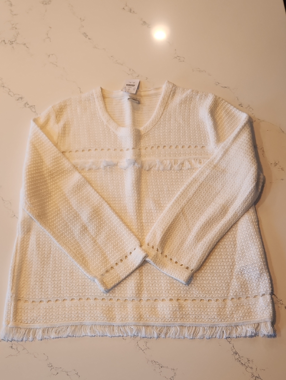 J. Crew NWT Cream Knit Fringe-Hem Pullover